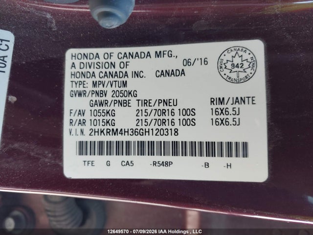 Honda CR-V LX 2016 2HKRM4H36GH120318 Image 9