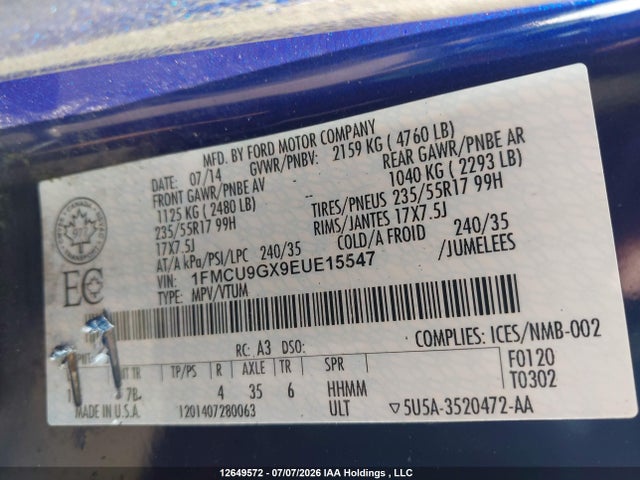 Ford ESCAPE SE 2014 1FMCU9GX9EUE15547 Image 20