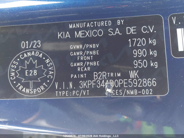 12649576 :رقم المزاد ، 3KPF34AD0PE592866 vin ، 2023 Kia Forte Ex/ex Premium/ex+/gt-line مزاد بيع