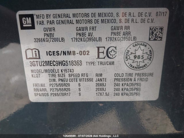 GMC Sierra 1500 Sle 2017 3GTU2MEC9HG518363 Image 9