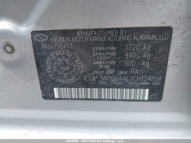 2012 Hyundai Elantra Gl მანქანა იყიდება აუქციონზე, vin: 5NPDH4AE7CH124804, აუქციონის ნომერი: 12606585