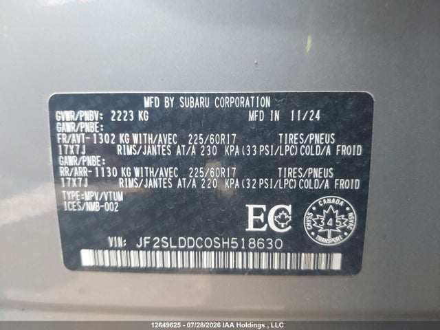 Продажа на аукционе авто 2025 Subaru Forester, vin: JF2SLDDC0SH518630, номер лота: 12649625