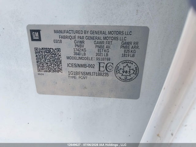 1G1BE5SM9J7188235 Chevrolet CRUZE LT
