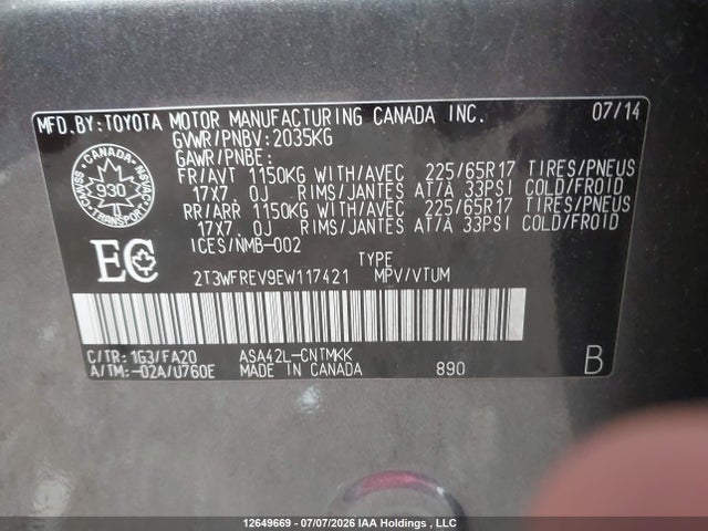 Toyota Rav4 Xle 2014 2T3WFREV9EW117421 Image 9