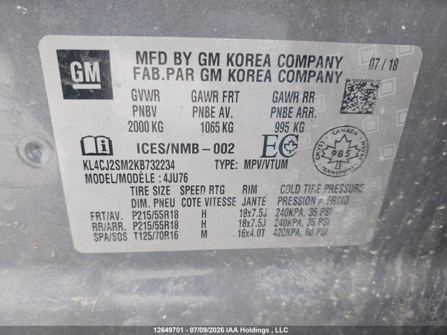 Buick Encore Sport Touring 2019 KL4CJ2SM2KB732234 Image 9
