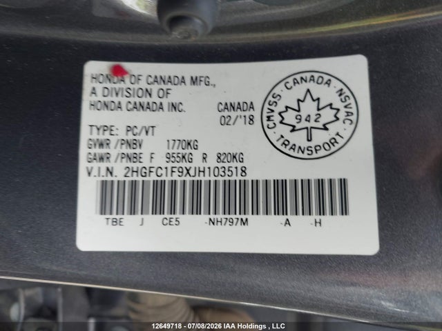 Honda Civic Touring 2018 2HGFC1F9XJH103518 Image 19