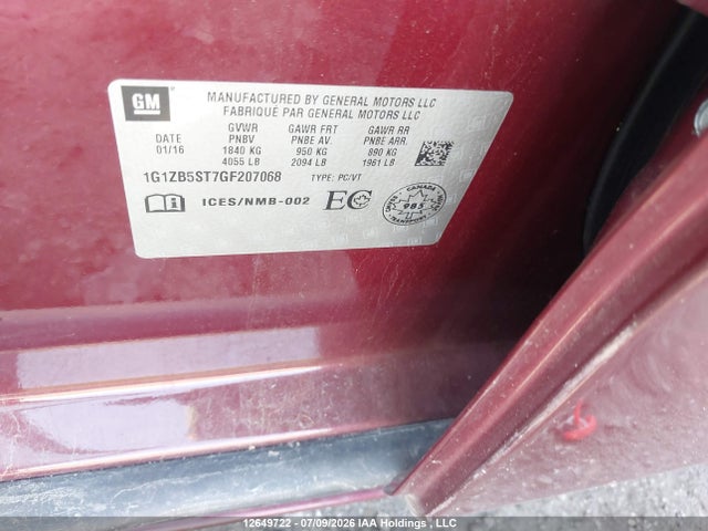 Chevrolet Malibu 2016 1G1ZB5ST7GF207068 Image 9