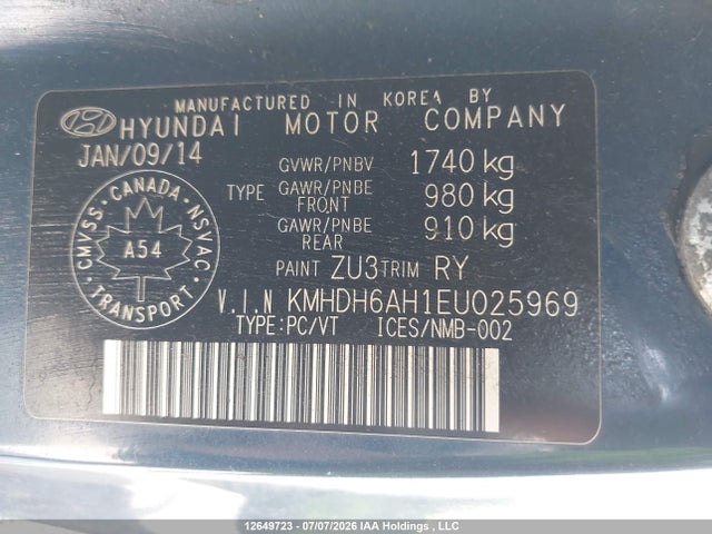 Hyundai ELANTRA GL 2014 KMHDH6AH1EU025969 Image 9