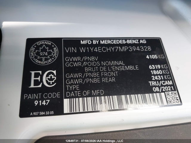 Mercedes-Benz Sprinter 2500 2021 W1Y4ECHY7MP394328 Image 9
