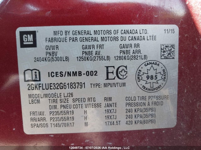 2GKFLUE32G6183791 GMC Terrain Slt