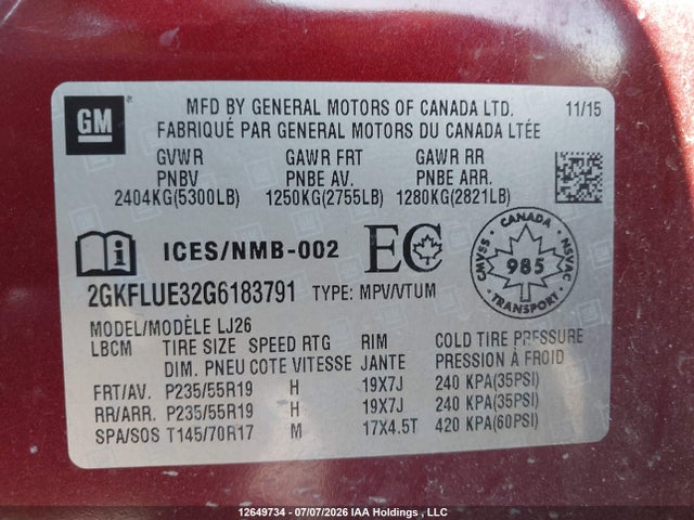 2GKFLUE32G6183791 GMC Terrain Slt