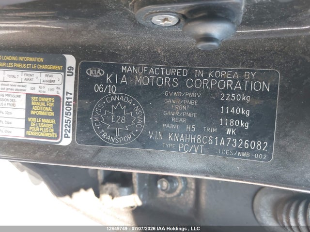 Aukcja sprzedaży 2010 Kia Rondo Ex, vin: KNAHH8C61A7326082, numer aukcji: 12649749