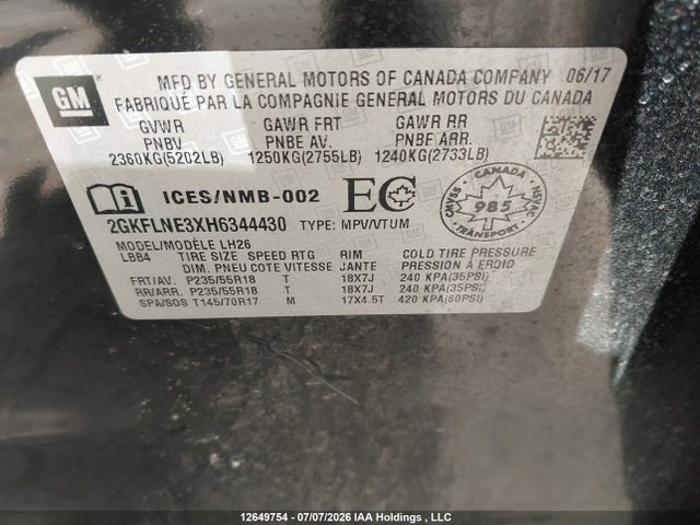 2GKFLNE3XH6344430 GMC Terrain Sle