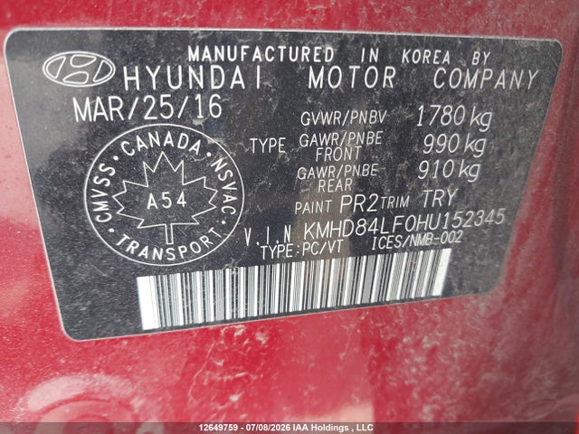 Aukcja sprzedaży 2017 Hyundai Elantra Gl, vin: KMHD84LF0HU152345, numer aukcji: 12649759