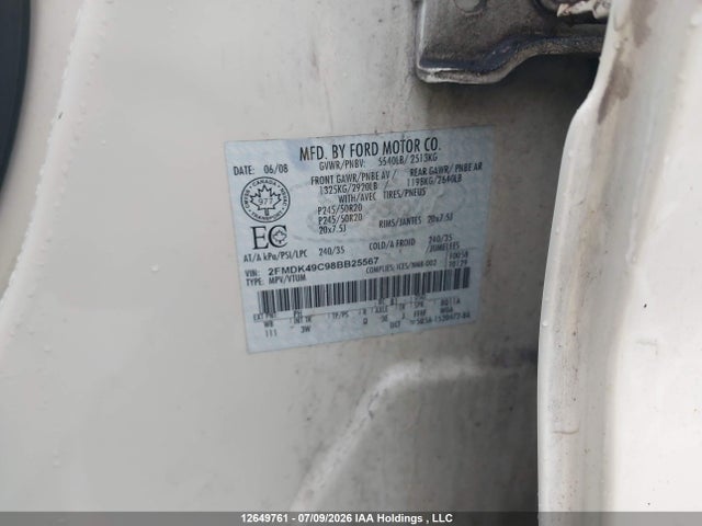 2008 Ford Edge მანქანა იყიდება აუქციონზე, vin: 2FMDK49C98BB25567, აუქციონის ნომერი: 12649761