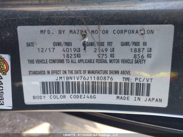 JM1BN1V76J1180876 Mazda 3 Gs