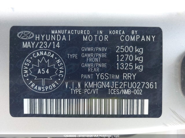 Продаж на аукціоні авто 2015 Hyundai Genesis 3.8l, vin: KMHGN4JE2FU027361, номер лоту: 12649806