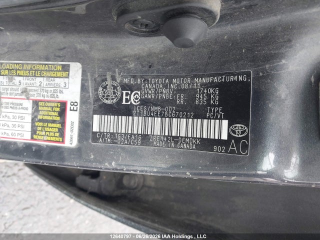 2011 Toyota Corolla Ce მანქანა იყიდება აუქციონზე, vin: 2T1BU4EE7BC670212, აუქციონის ნომერი: 12640797