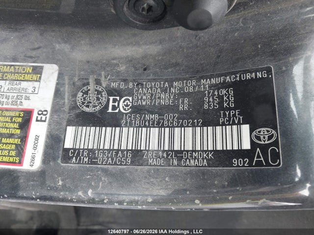 2011 Toyota Corolla Ce მანქანა იყიდება აუქციონზე, vin: 2T1BU4EE7BC670212, აუქციონის ნომერი: 12640797