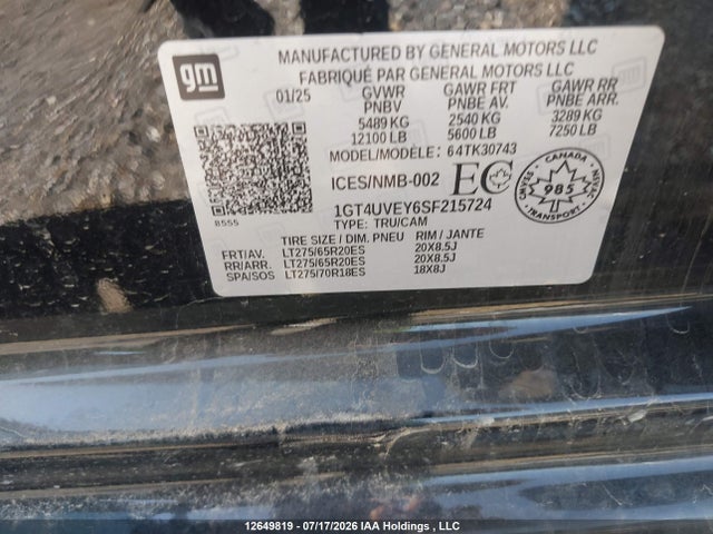 Auction sale of the 2025 Gmc Sierra K3500 At4, vin: 1GT4UVEY6SF215724, lot number: 12649819