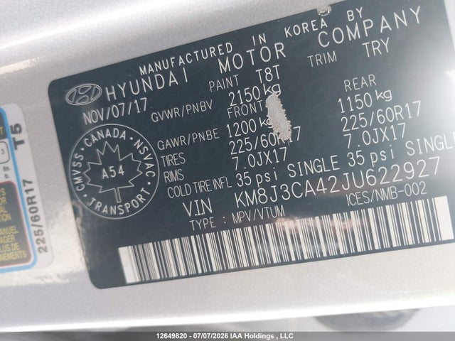 Продаж на аукціоні авто 2018 Hyundai Tucson Se 2.0l, vin: KM8J3CA42JU622927, номер лоту: 12649820