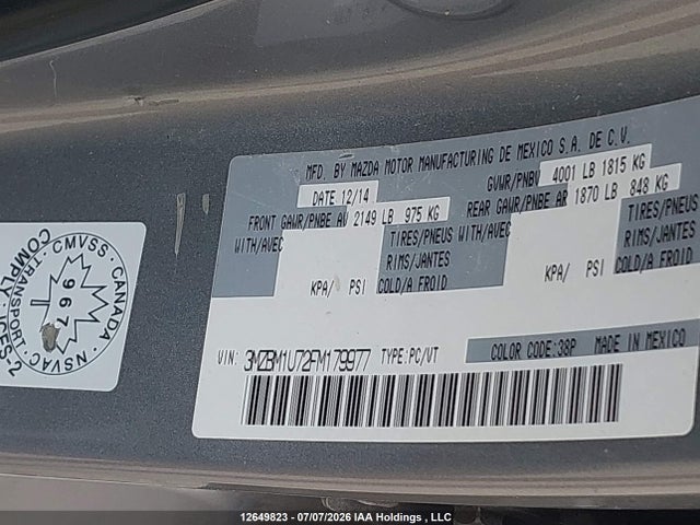 Mazda Mazda3 Gx 2015 3MZBM1U72FM179977 Image 9