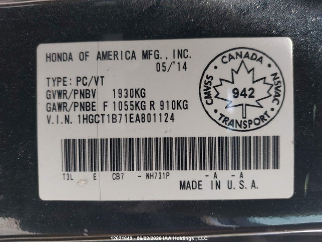 Honda ACCORD EX 2014 1HGCT1B71EA801124 Image 19