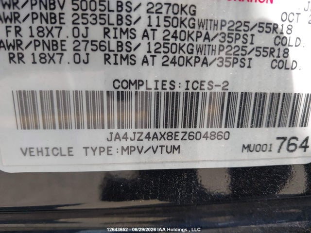 Aukcja sprzedaży 2014 Mitsubishi Outlander Gt, vin: JA4JZ4AX8EZ604860, numer aukcji: 12643652