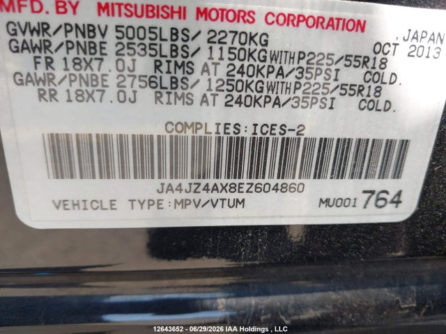 Aukcja sprzedaży 2014 Mitsubishi Outlander Gt, vin: JA4JZ4AX8EZ604860, numer aukcji: 12643652