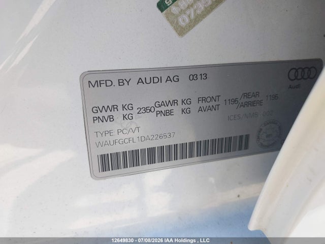 12649830 :رقم المزاد ، WAUFGCFL1DA226537 vin ، 2013 Audi S4 Premium مزاد بيع