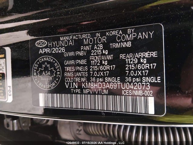 Продаж на аукціоні авто 2026 Hyundai Kona, vin: KM8HD3A69TU042073, номер лоту: 12649833