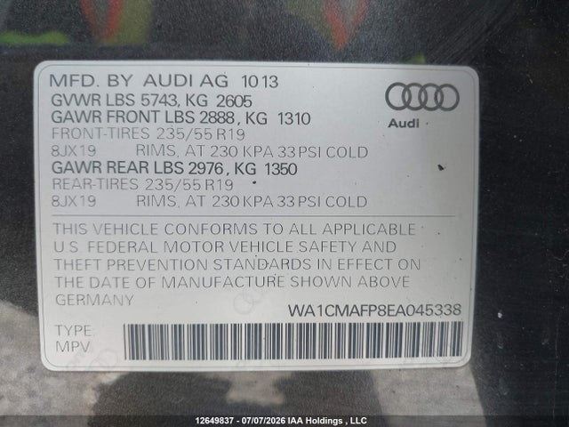 Aukcja sprzedaży 2014 Audi Q5 3.0 Tdi Premium Plus, vin: WA1CMAFP8EA045338, numer aukcji: 12649837