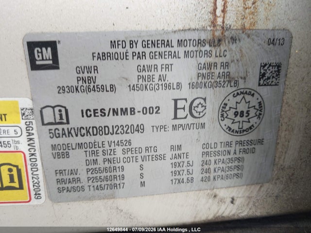 Aukcja sprzedaży 2013 Buick Enclave, vin: 5GAKVCKD8DJ232049, numer aukcji: 12649844