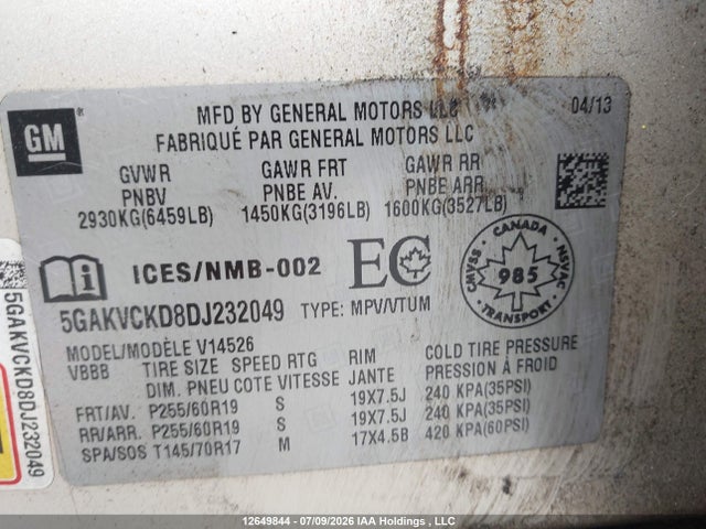 Aukcja sprzedaży 2013 Buick Enclave, vin: 5GAKVCKD8DJ232049, numer aukcji: 12649844