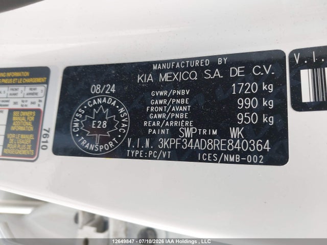 Продаж на аукціоні авто 2024 Kia Forte, vin: 3KPF34AD8RE840364, номер лоту: 12649847