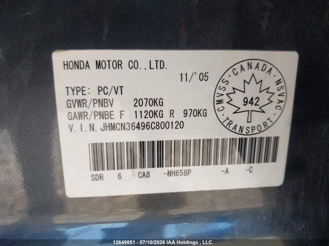 Продажа на аукционе авто 2006 Honda Accord Hybrid, vin: JHMCN36496C800120, номер лота: 12649851
