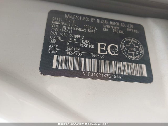Продаж на аукціоні авто 2019 Nissan Rogue Sport S/sv/sl, vin: JN1BJ1CP4KW215341, номер лоту: 12649856