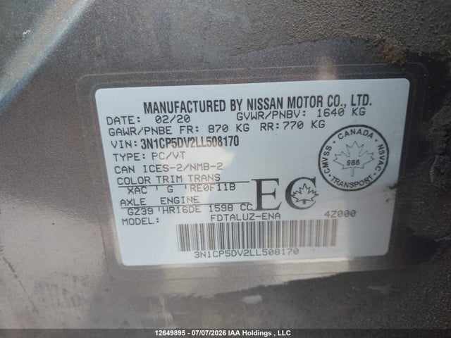 3N1CP5DV2LL508170 Nissan KICKS SR