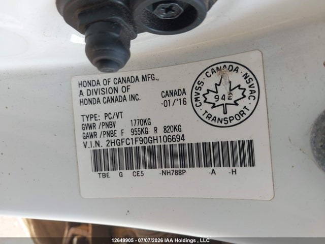 2HGFC1F90GH106694 Honda Civic Touring