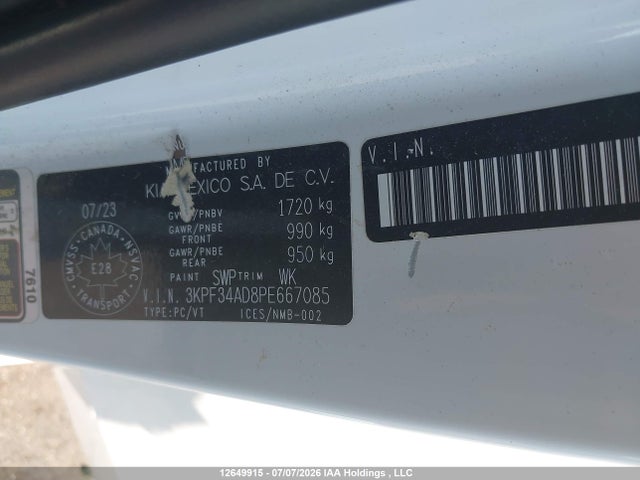 2023 Kia Forte Ex/ex Premium/ex+/gt-line მანქანა იყიდება აუქციონზე, vin: 3KPF34AD8PE667085, აუქციონის ნომერი: 12649915