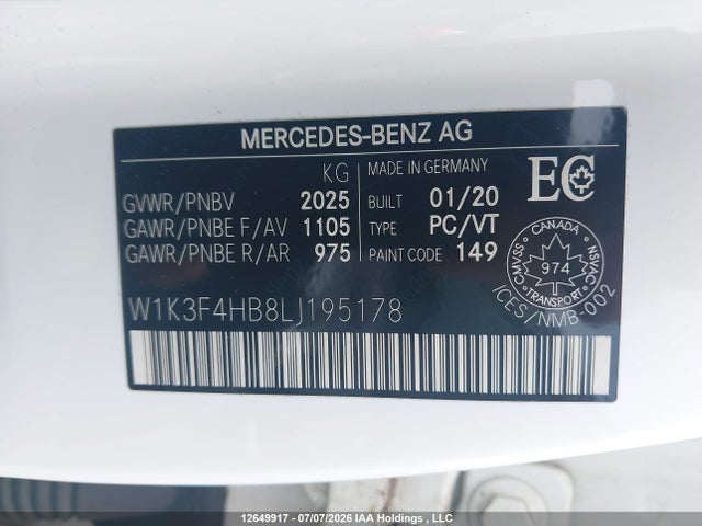 2020 Mercedes-benz A 250 4matic მანქანა იყიდება აუქციონზე, vin: W1K3F4HB8LJ195178, აუქციონის ნომერი: 12649917