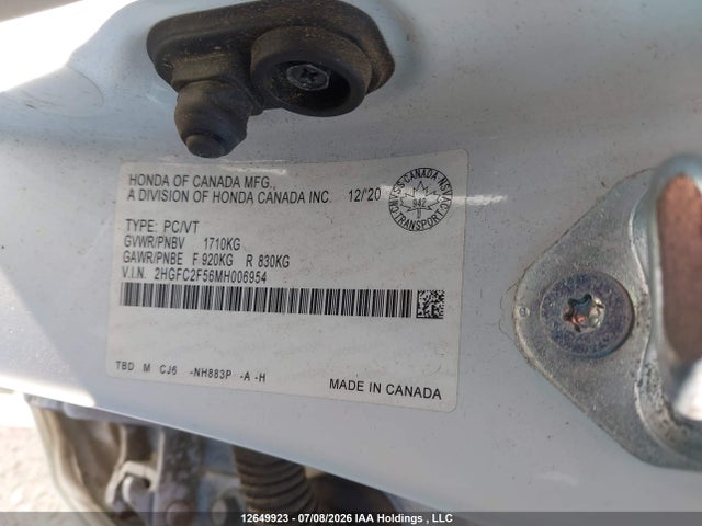 Продаж на аукціоні авто 2021 Honda Civic Sedan, vin: 2HGFC2F56MH006954, номер лоту: 12649923