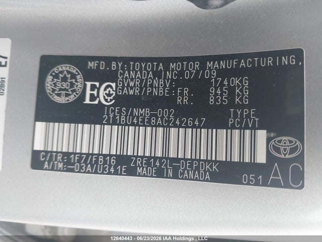 2010 Toyota Corolla Ce მანქანა იყიდება აუქციონზე, vin: 2T1BU4EE8AC242647, აუქციონის ნომერი: 12640443