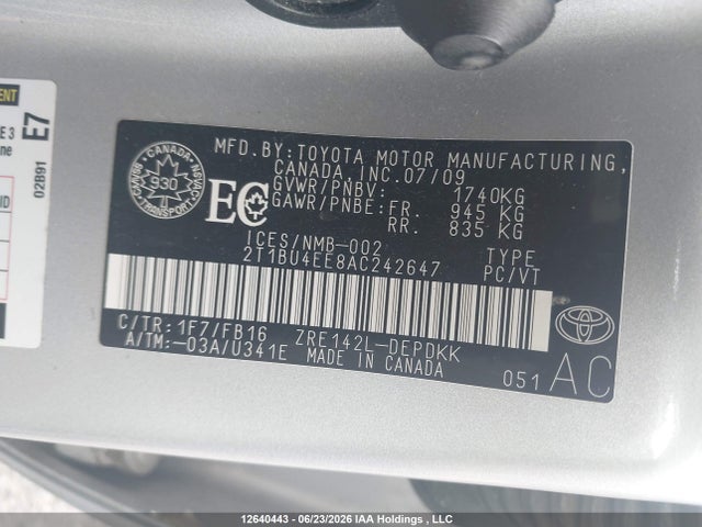 2010 Toyota Corolla Ce მანქანა იყიდება აუქციონზე, vin: 2T1BU4EE8AC242647, აუქციონის ნომერი: 12640443