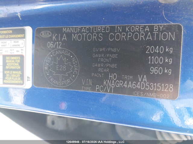 12649946 :رقم المزاد ، KNAGR4A64D5315128 vin ، 2013 Kia Optima Sx مزاد بيع