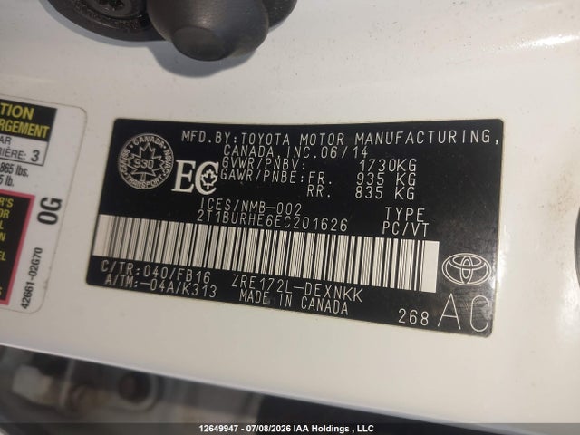 Toyota COROLLA LE 2014 2T1BURHE6EC201626 Image 9
