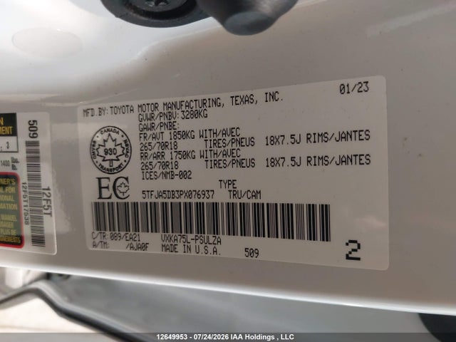 Продаж на аукціоні авто 2023 Toyota Tundra Crewmax Limited, vin: 5TFJA5DB3PX076937, номер лоту: 12649953