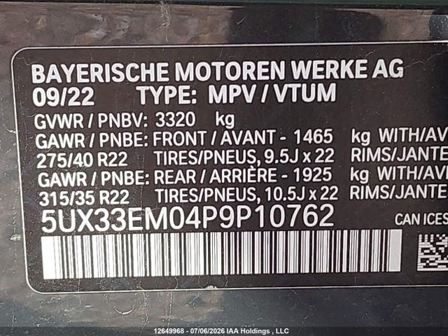 5UX33EM04P9P10762 BMW X7 M60i
