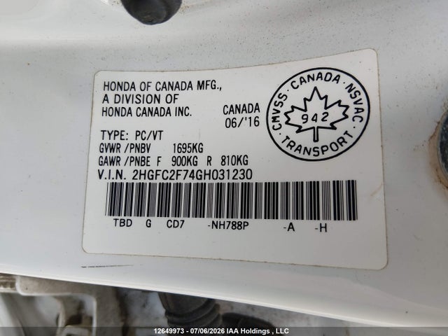 Honda CIVIC EX 2016 2HGFC2F74GH031230 Image 9
