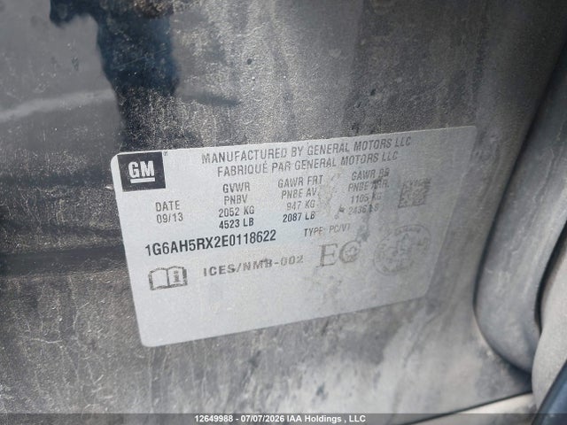 12649988 :رقم المزاد ، 1G6AH5RX2E0118622 vin ، 2014 Cadillac Ats Turbo Luxury مزاد بيع